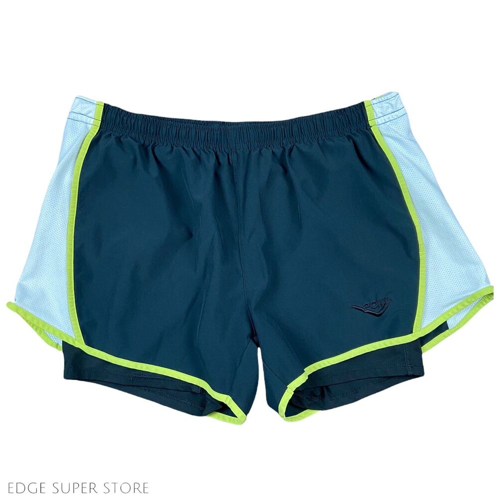Pony White Neon Green Gray Trim Running Gym Workout Mini Shorts Size Medium